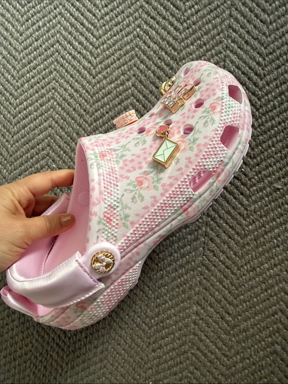 LoveShackFancy Pink Floral Clog with Charms